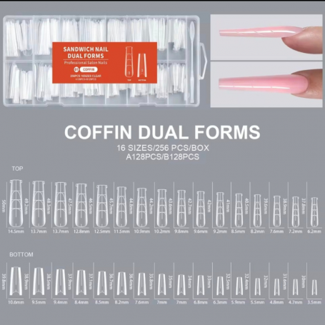 Moldes duales tipo sanwich para uñas coffin 256und