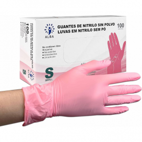 Guantes de Nitrilo Rosa sin polvo Talla S 100 unid.