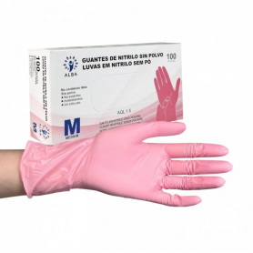 Guantes de Nitrilo Rosa sin polvo Talla M 100 unid.