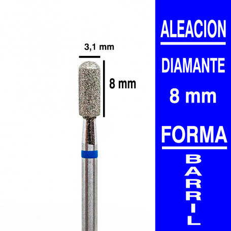Fresa cabezal de diamante grano medio - barril 8 x 3,1 mm
