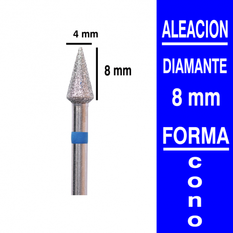 Fresa cabezal de diamante grano mediano - Cono 8x4 mm