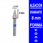 Fresa cabezal de diamante grano mediano - Cono 8x4 mm