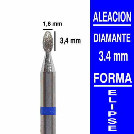 Fresa cabezal de diamante grano mediano - Elipse 3,4 mm