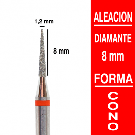 Fresa cabezal de diamante grano fino - cono 1,2x8 mm