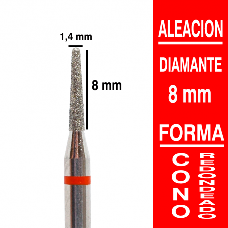 Fresa cabezal de diamante grano fino - cono redondeado 1,4x8 mm