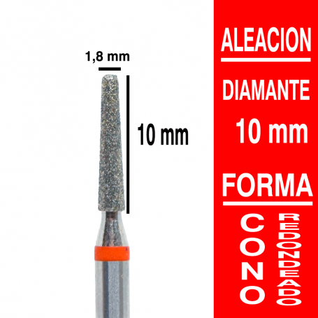 Fresa cabezal de diamante grano fino - cono redondeado 1,8x10 mm