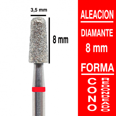 Fresa cabezal de diamante grano fino - cono redondeado 3,5x8 mm