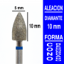 Fresa cabezal de diamante grano mediano - cono redondeado 5x10 mm