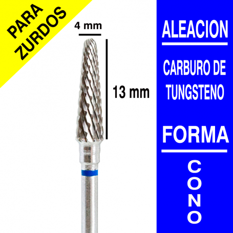 Fresa cabezal de carburo de tungsteno grano medio Cono 4 mm para zurdos