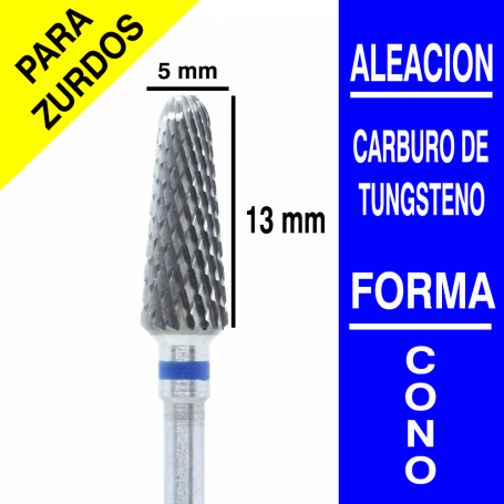 Fresa cabezal de carburo de tungsteno grano medio Cono 5 mm para zurdos
