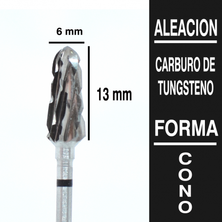 Fresa cabezal de carburo de tungsteno grano extra grueso Cono 6 mm