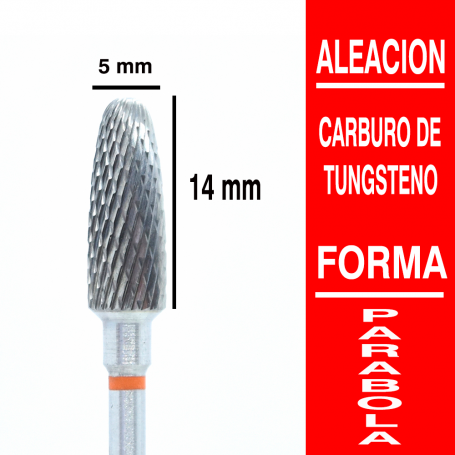 Fresa cabezal de carburo de tungsteno grano fino forma parabola 5 mm (Retirar esmalte)