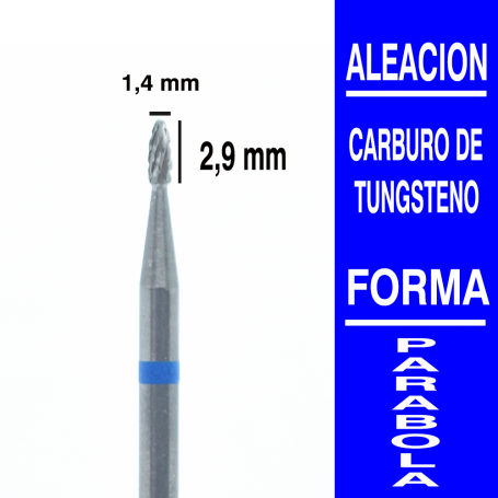 Fresa cabezal de carburo de tungsteno grano medio forma parabola 1,4 mm