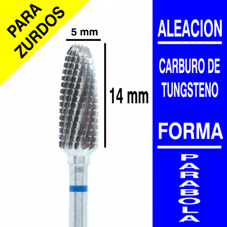 Fresa cabezal de carburo de tungsteno grano medio Parabola 5 mm para zurdos