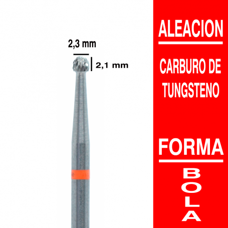Fresa cabezal de carburo de tungsteno grano fino forma bola 2,3 mm