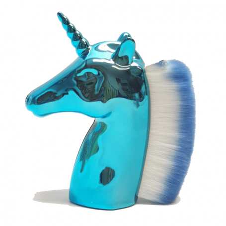 Brocha polvera forma Unicornio Azul