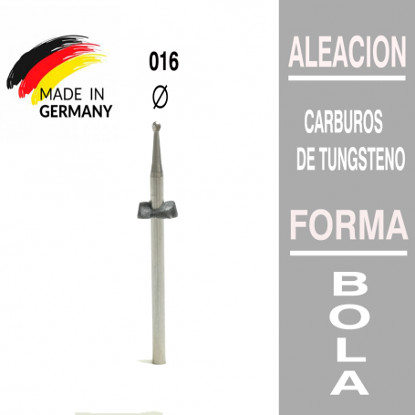 Fresa cabezal de carburo de tungsteno bola 1,6 mm Fabricación Alemana