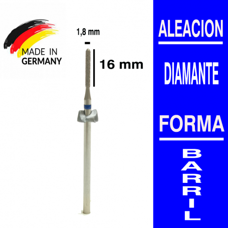 Fresa cabezal de diamante grano barril - barril 1,8 x 16 mm Fabricación Alemana
