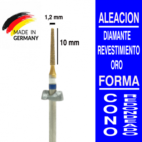 Fresa cabezal de diamante grano mediano - cono redondeado 1,2x10 mm Fabricación Alemana