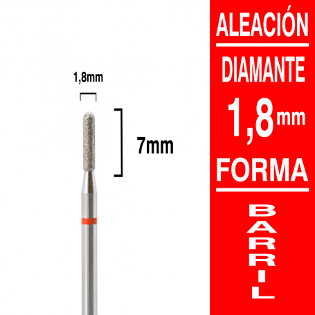 Fresa cabezal de diamante grano fino - barril 1,8 x 7 mm