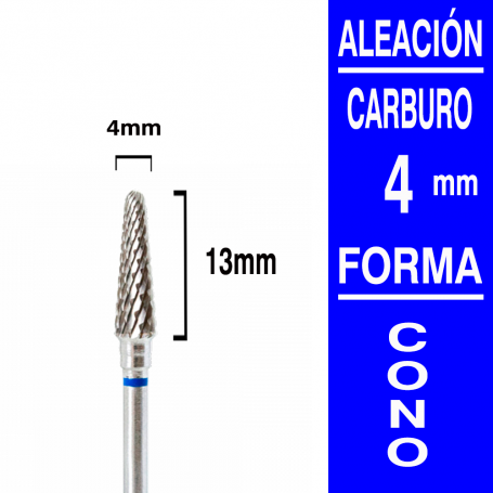 Fresa cabezal de carburo de tungsteno grano medio forma cono 4 x 13 mm