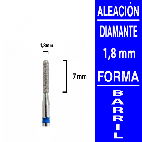 Fresa cabezal de diamante grano medio - barril 1,8 x 7 mm
