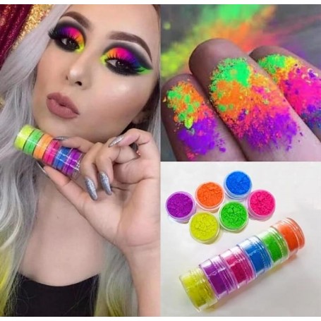 Caja 6 Pigmentos en polvo de neón brillante varios colores